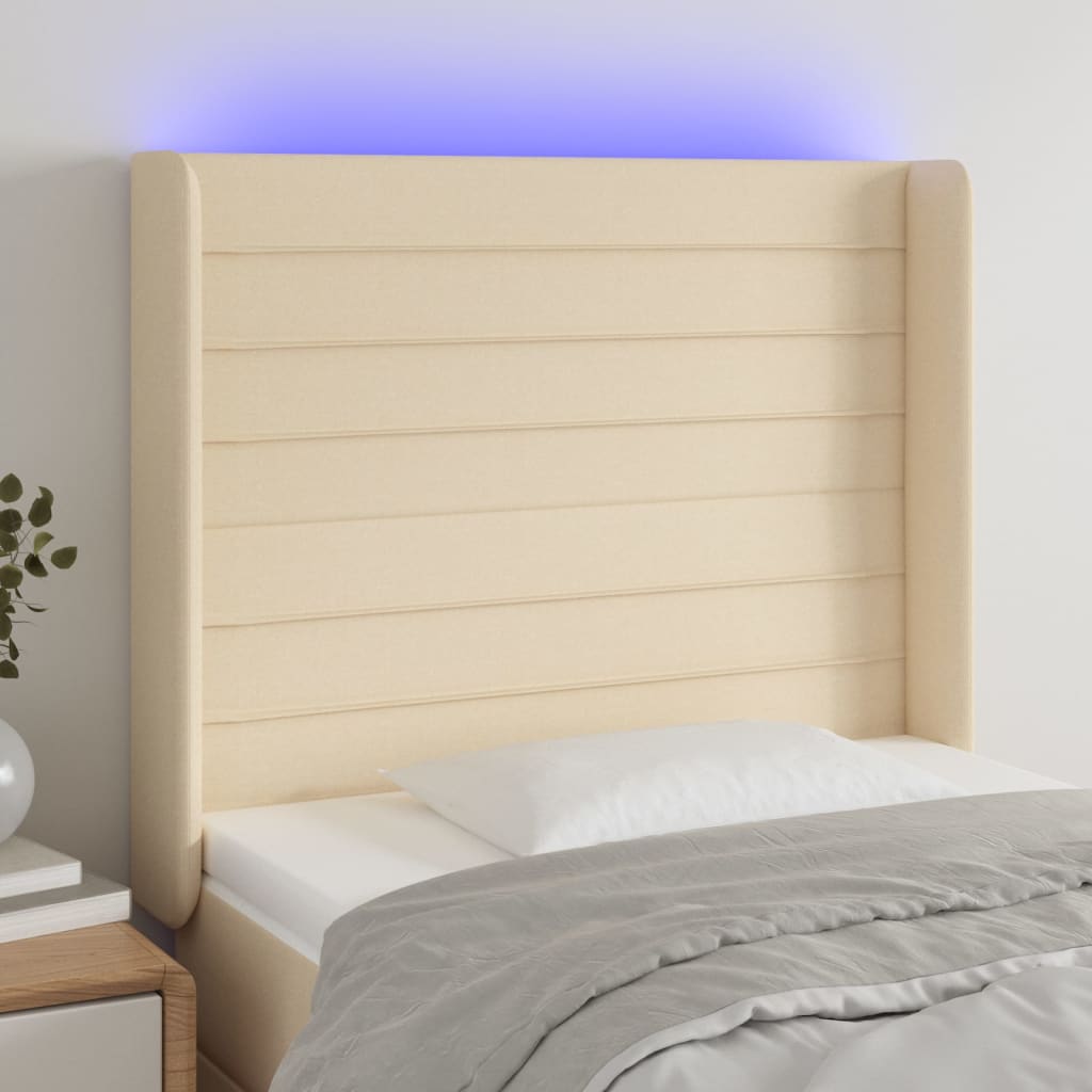 Hoofdbord LED 103x16x118/128 cm stof crèmekleurig is nu te koop bij PeponiXL, paradijselijk wonen!