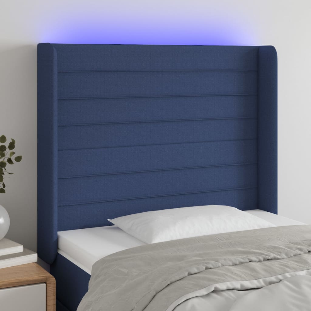 Hoofdbord LED 103x16x118/128 cm stof blauw is nu te koop bij PeponiXL, paradijselijk wonen!
