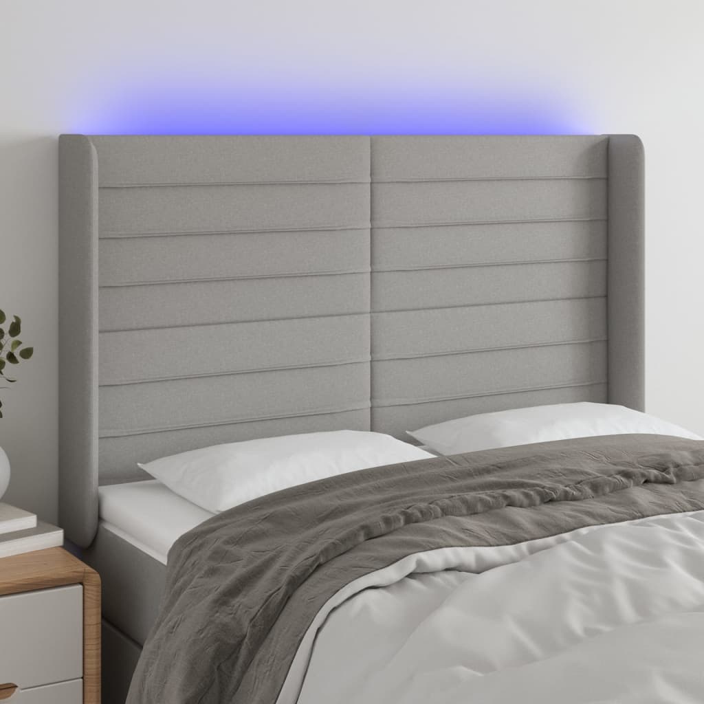 Hoofdbord LED 147x16x118/128 cm stof lichtgrijs is nu te koop bij PeponiXL, paradijselijk wonen!