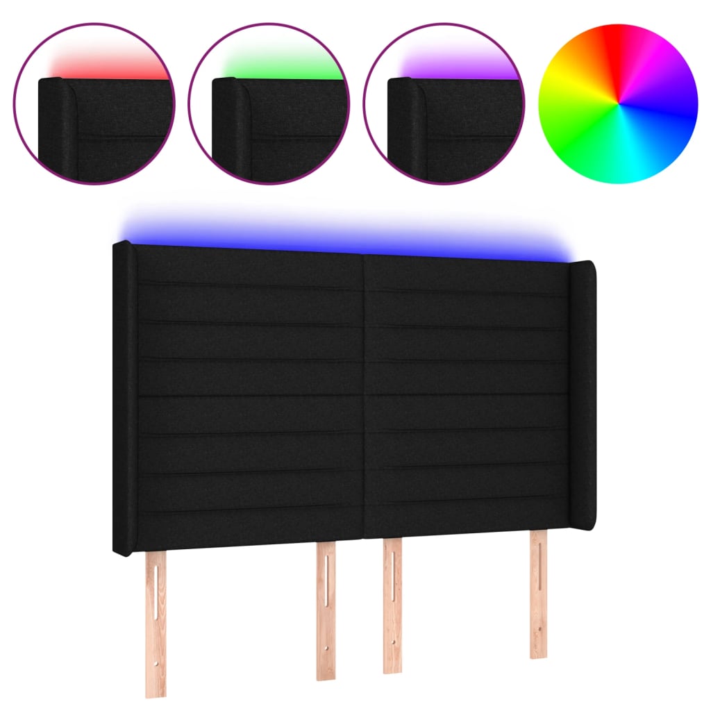 Hoofdbord LED 147x16x118/128 cm stof zwart is nu te koop bij PeponiXL, paradijselijk wonen!