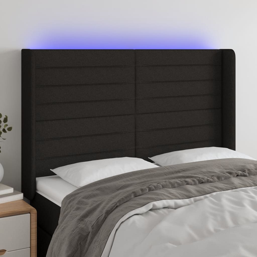 Hoofdbord LED 147x16x118/128 cm stof zwart is nu te koop bij PeponiXL, paradijselijk wonen!