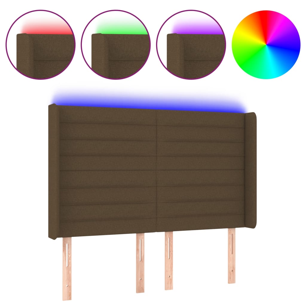 Hoofdbord LED 147x16x118/128 cm stof donkerbruin is nu te koop bij PeponiXL, paradijselijk wonen!