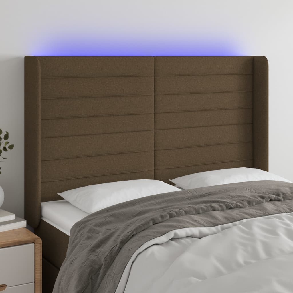 Hoofdbord LED 147x16x118/128 cm stof donkerbruin is nu te koop bij PeponiXL, paradijselijk wonen!