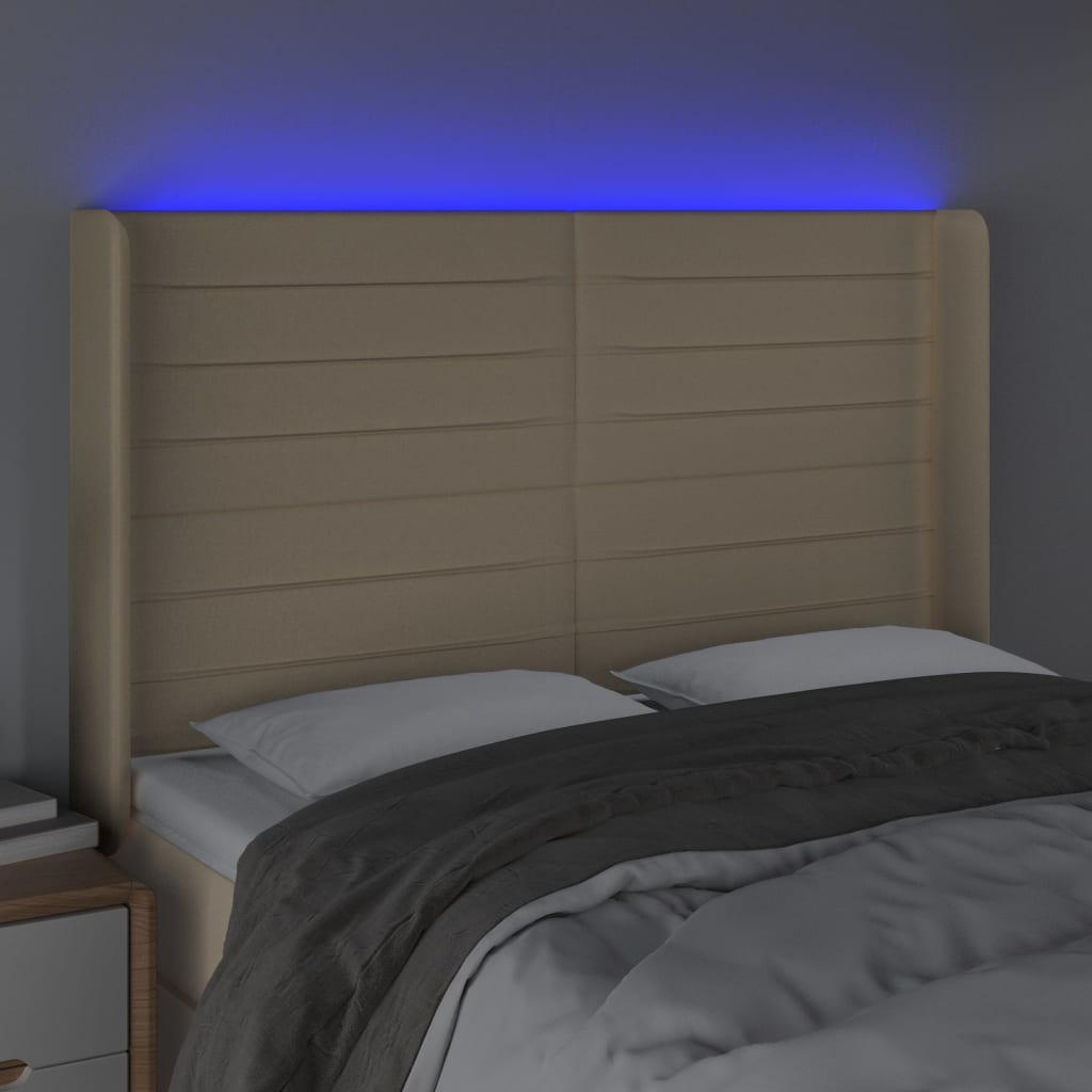 Hoofdbord LED 147x16x118/128 cm stof crèmekleurig is nu te koop bij PeponiXL, paradijselijk wonen!