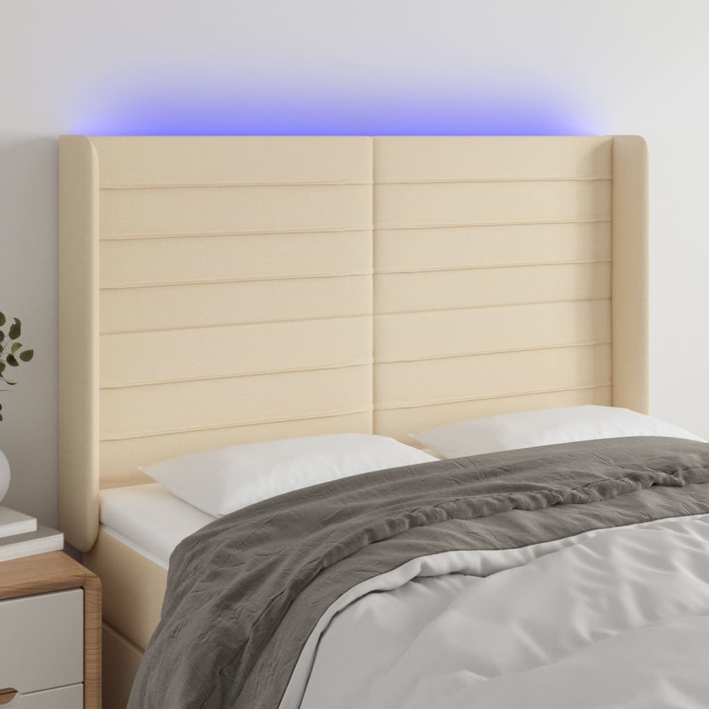 Hoofdbord LED 147x16x118/128 cm stof crèmekleurig is nu te koop bij PeponiXL, paradijselijk wonen!