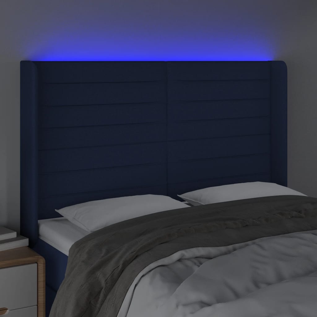 Hoofdbord LED 147x16x118/128 cm stof blauw is nu te koop bij PeponiXL, paradijselijk wonen!