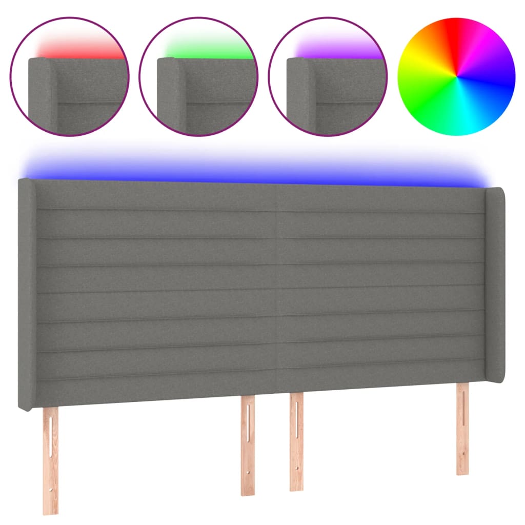 Hoofdbord LED 163x16x118/128 cm stof donkergrijs is nu te koop bij PeponiXL, paradijselijk wonen!