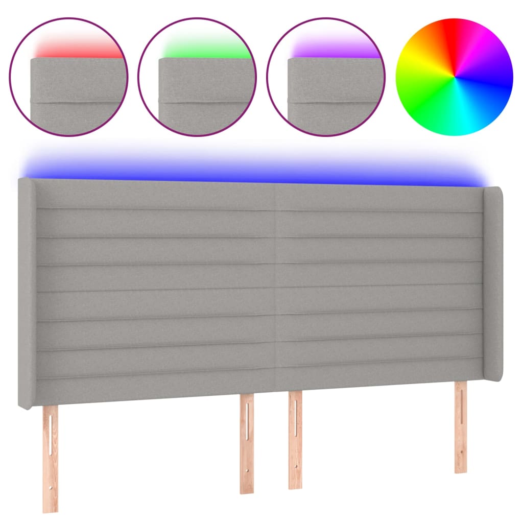Hoofdbord LED 183x16x118/128 cm stof lichtgrijs is nu te koop bij PeponiXL, paradijselijk wonen!
