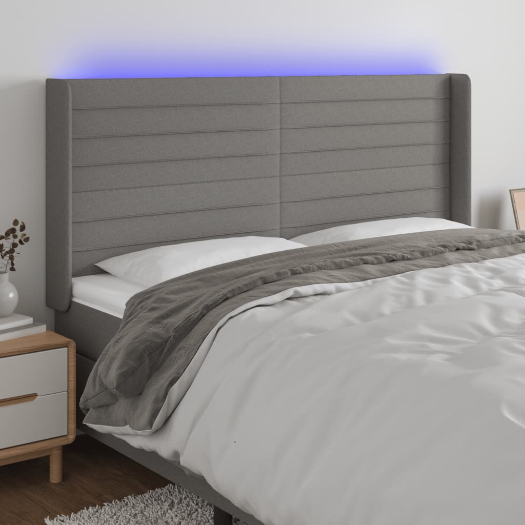 Hoofdbord LED 183x16x118/128 cm stof donkergrijs is nu te koop bij PeponiXL, paradijselijk wonen!