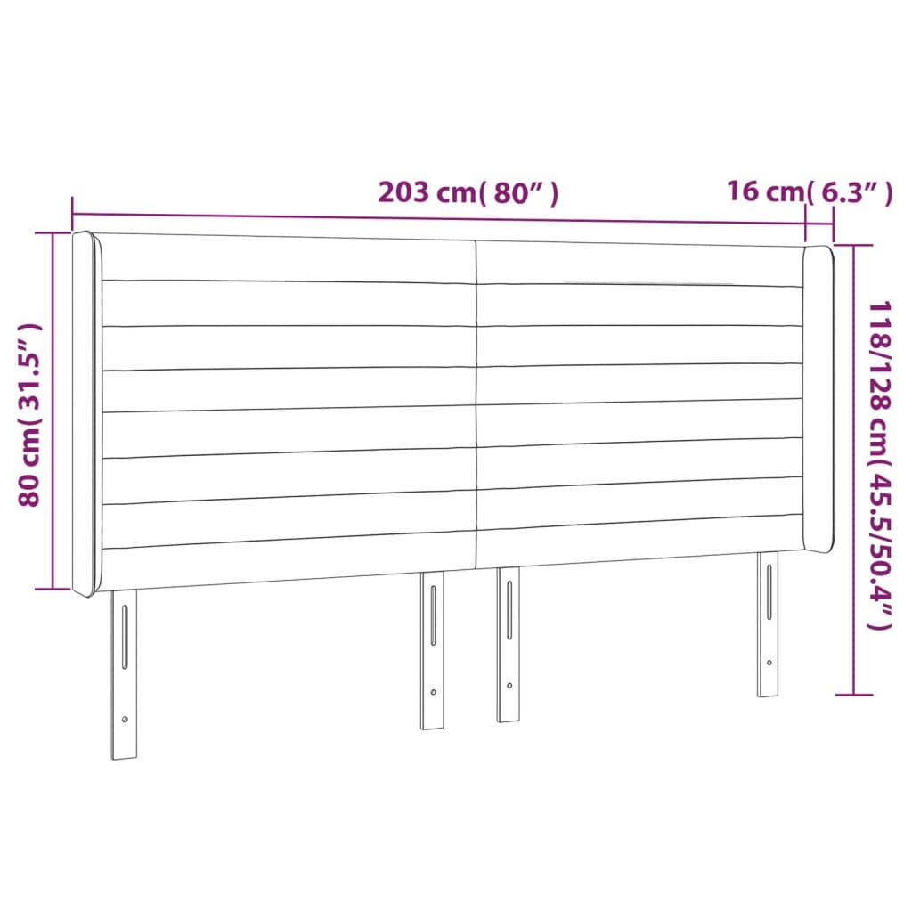 Hoofdbord LED 203x16x118/128 cm stof lichtgrijs is nu te koop bij PeponiXL, paradijselijk wonen!