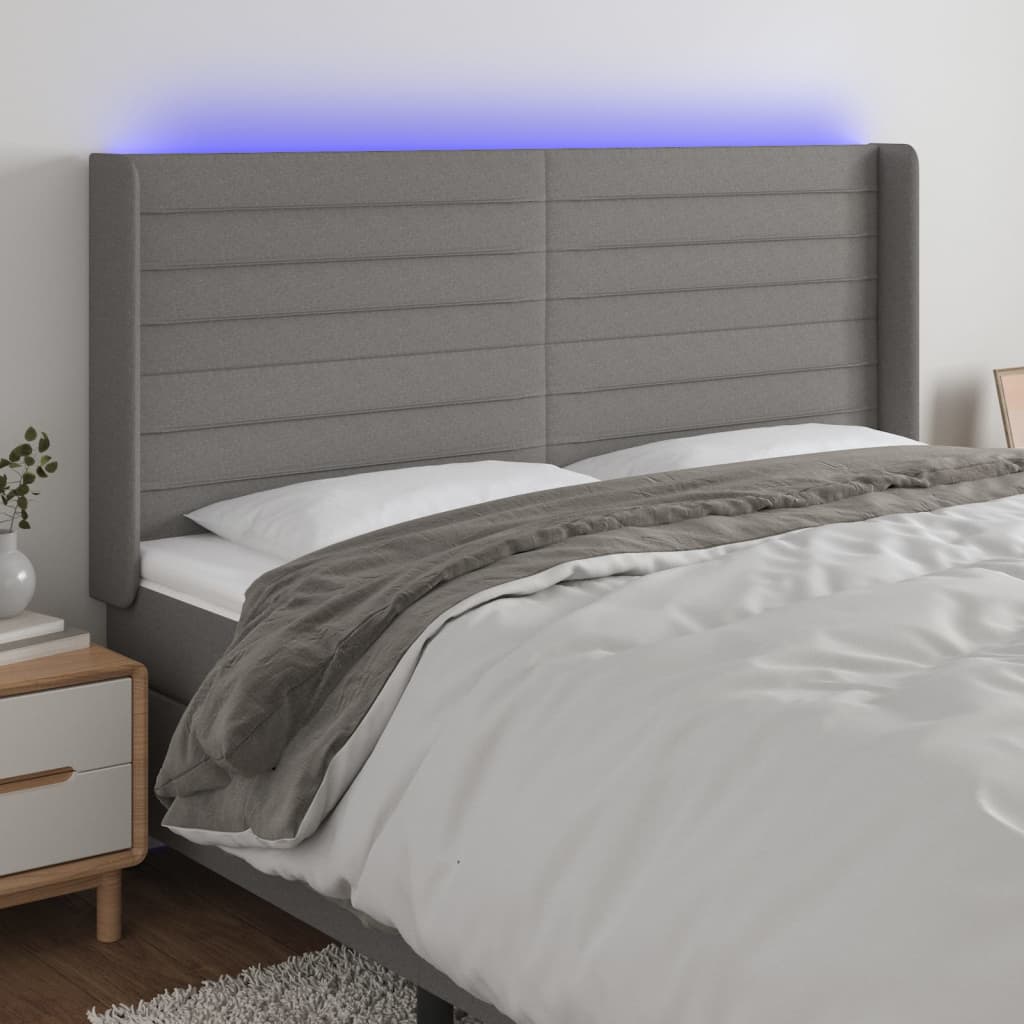 Hoofdbord LED 203x16x118/128 cm stof donkergrijs is nu te koop bij PeponiXL, paradijselijk wonen!
