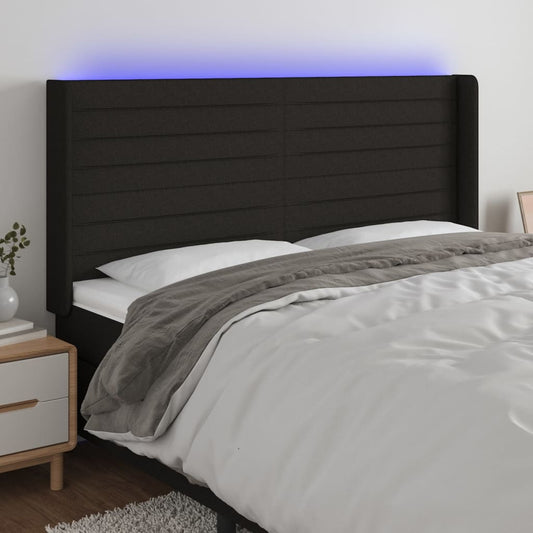 Hoofdbord LED 203x16x118/128 cm stof zwart is nu te koop bij PeponiXL, paradijselijk wonen!
