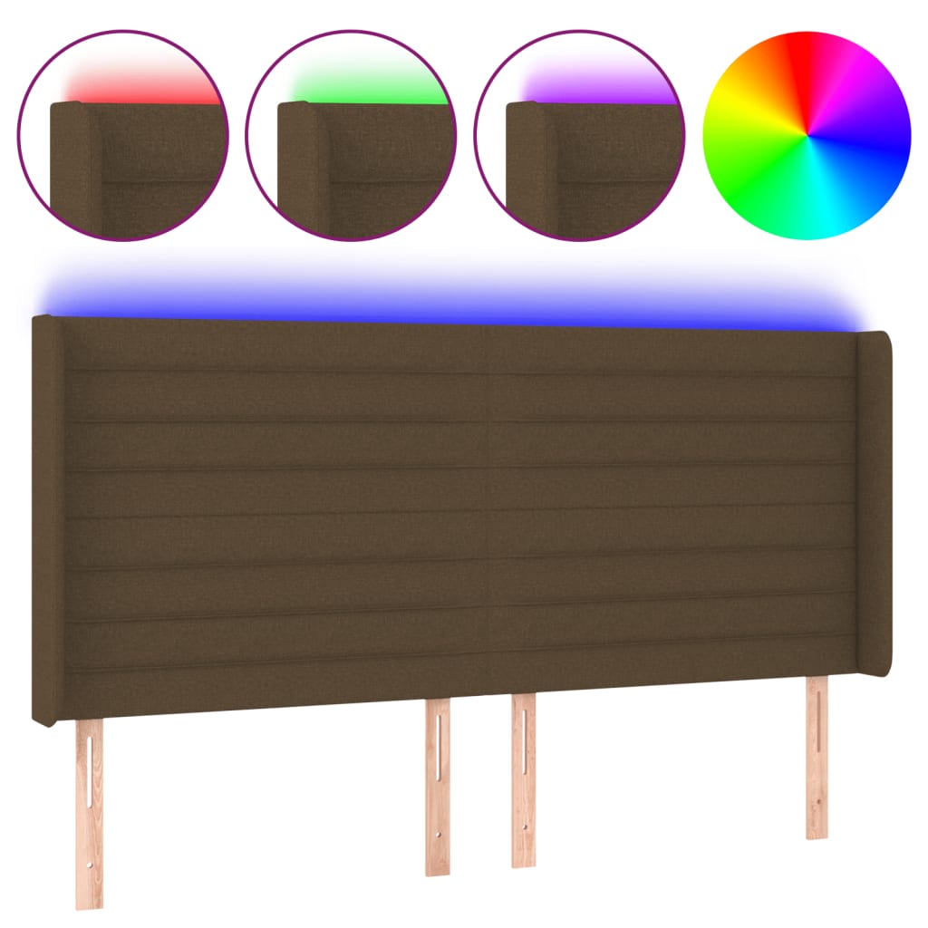 Hoofdbord LED 203x16x118/128 cm stof donkerbruin is nu te koop bij PeponiXL, paradijselijk wonen!