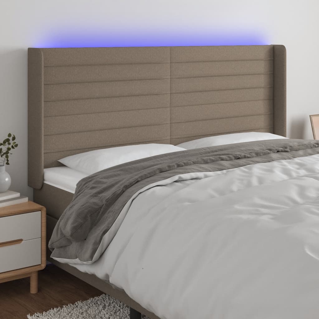 Hoofdbord LED 203x16x118/128 cm stof taupe is nu te koop bij PeponiXL, paradijselijk wonen!