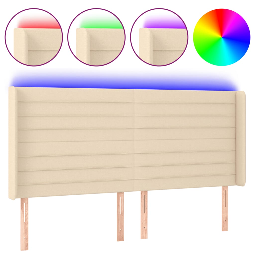 Hoofdbord LED 203x16x118/128 cm stof crèmekleurig is nu te koop bij PeponiXL, paradijselijk wonen!