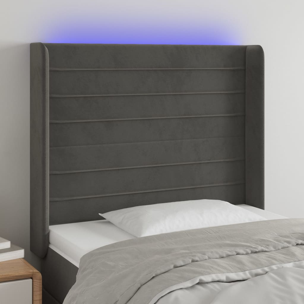 Hoofdbord LED 83x16x118/128 cm fluweel donkergrijs is nu te koop bij PeponiXL, paradijselijk wonen!