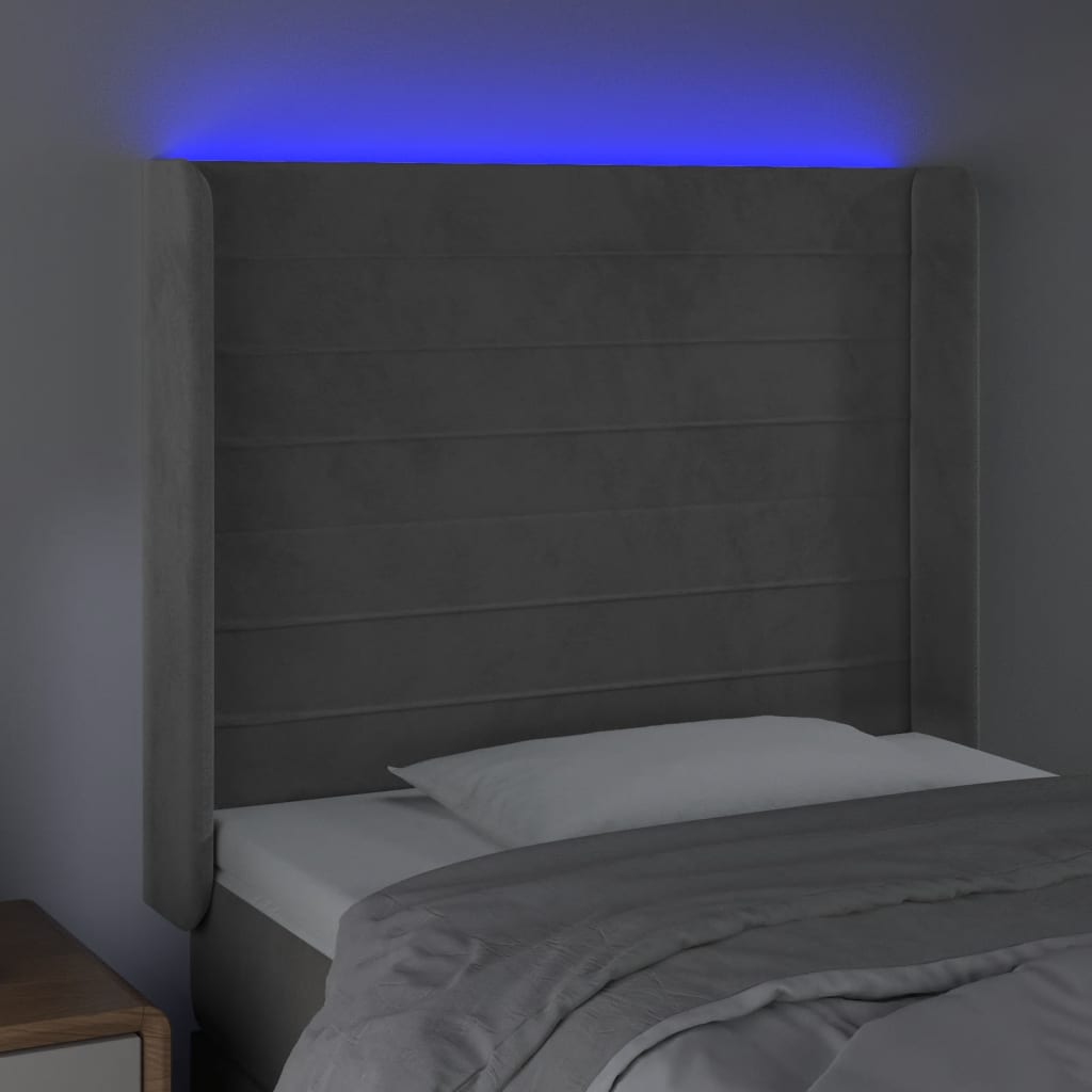 Hoofdbord LED 93x16x118/128 cm fluweel lichtgrijs is nu te koop bij PeponiXL, paradijselijk wonen!
