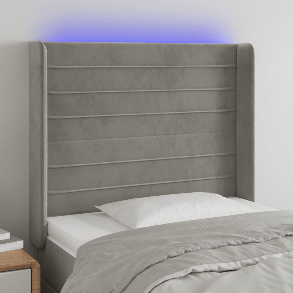 Hoofdbord LED 93x16x118/128 cm fluweel lichtgrijs is nu te koop bij PeponiXL, paradijselijk wonen!
