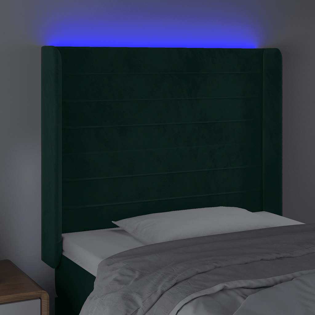 Hoofdbord LED 93x16x118/128 cm fluweel donkergroen is nu te koop bij PeponiXL, paradijselijk wonen!