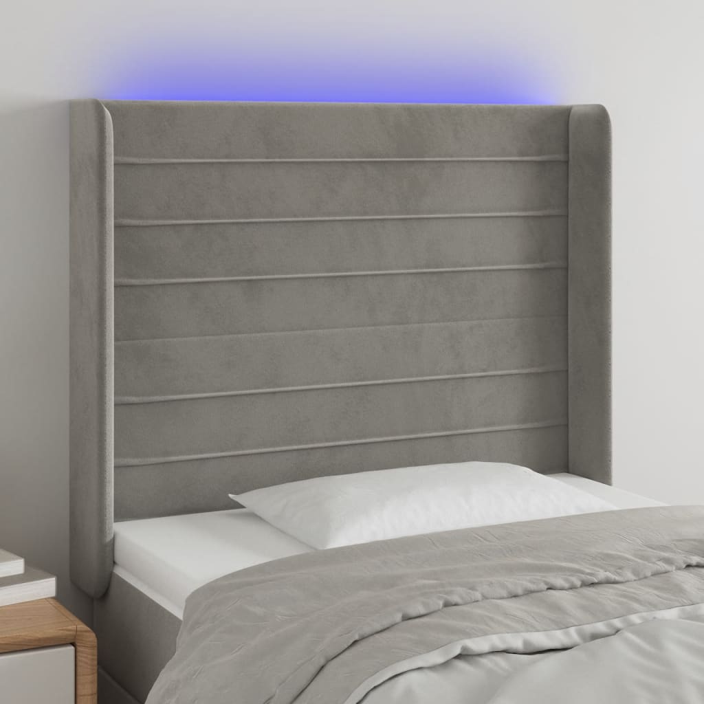 Hoofdbord LED 103x16x118/128 cm fluweel lichtgrijs is nu te koop bij PeponiXL, paradijselijk wonen!