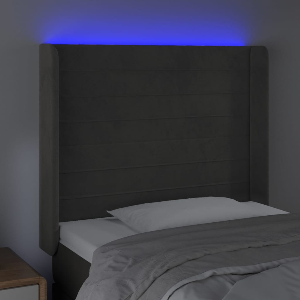 Hoofdbord LED 103x16x118/128 cm fluweel donkergrijs is nu te koop bij PeponiXL, paradijselijk wonen!