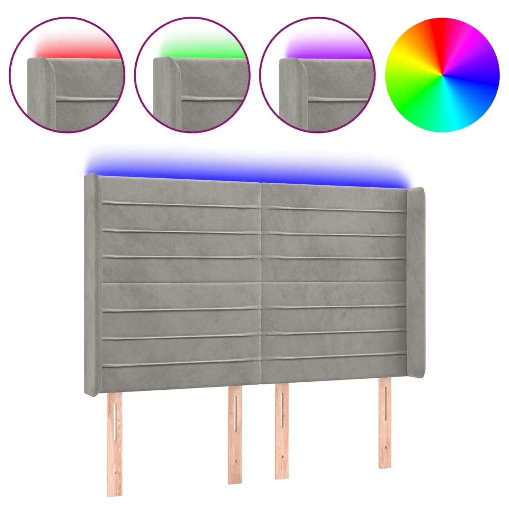 Hoofdbord LED 147x16x118/128 cm fluweel lichtgrijs is nu te koop bij PeponiXL, paradijselijk wonen!