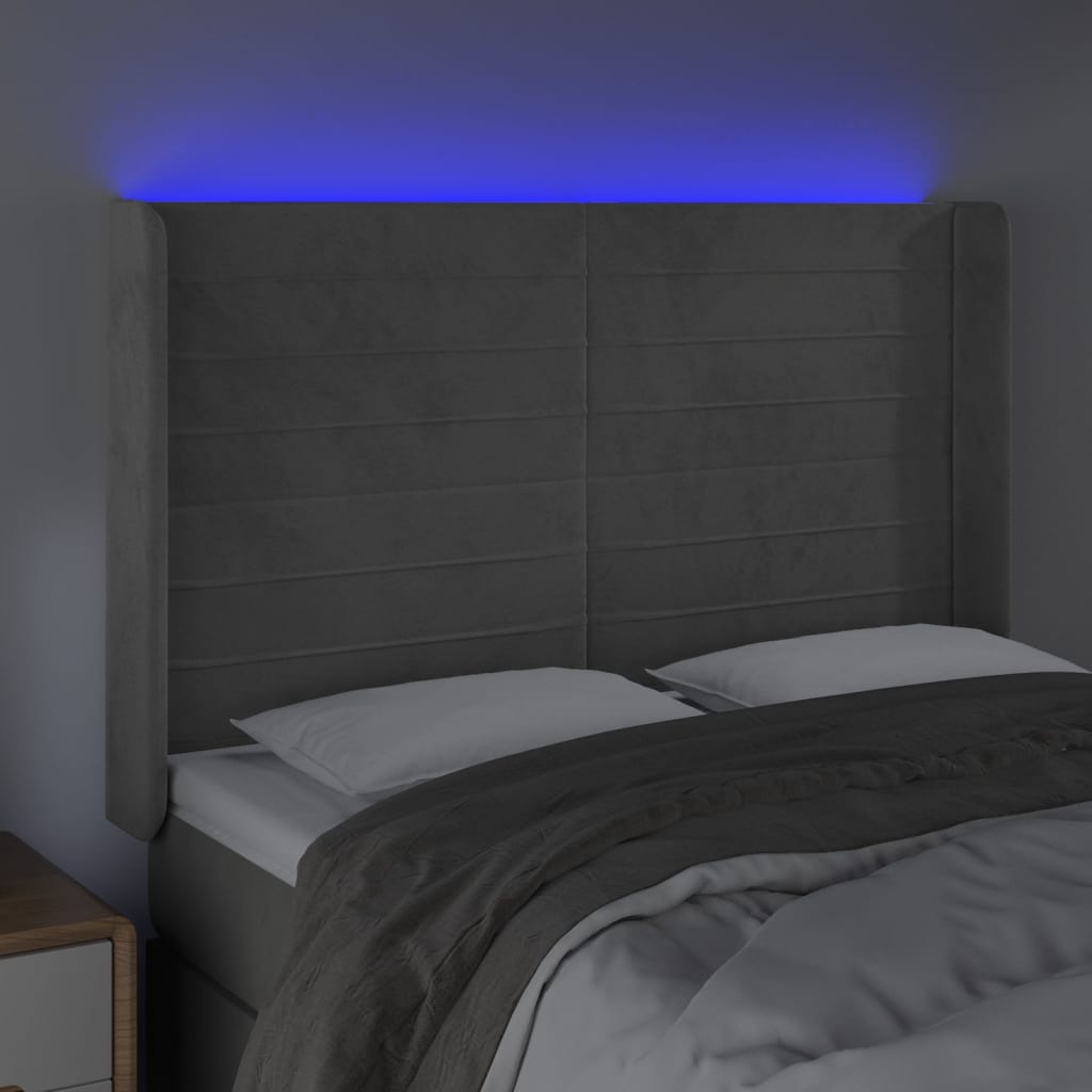 Hoofdbord LED 147x16x118/128 cm fluweel lichtgrijs is nu te koop bij PeponiXL, paradijselijk wonen!