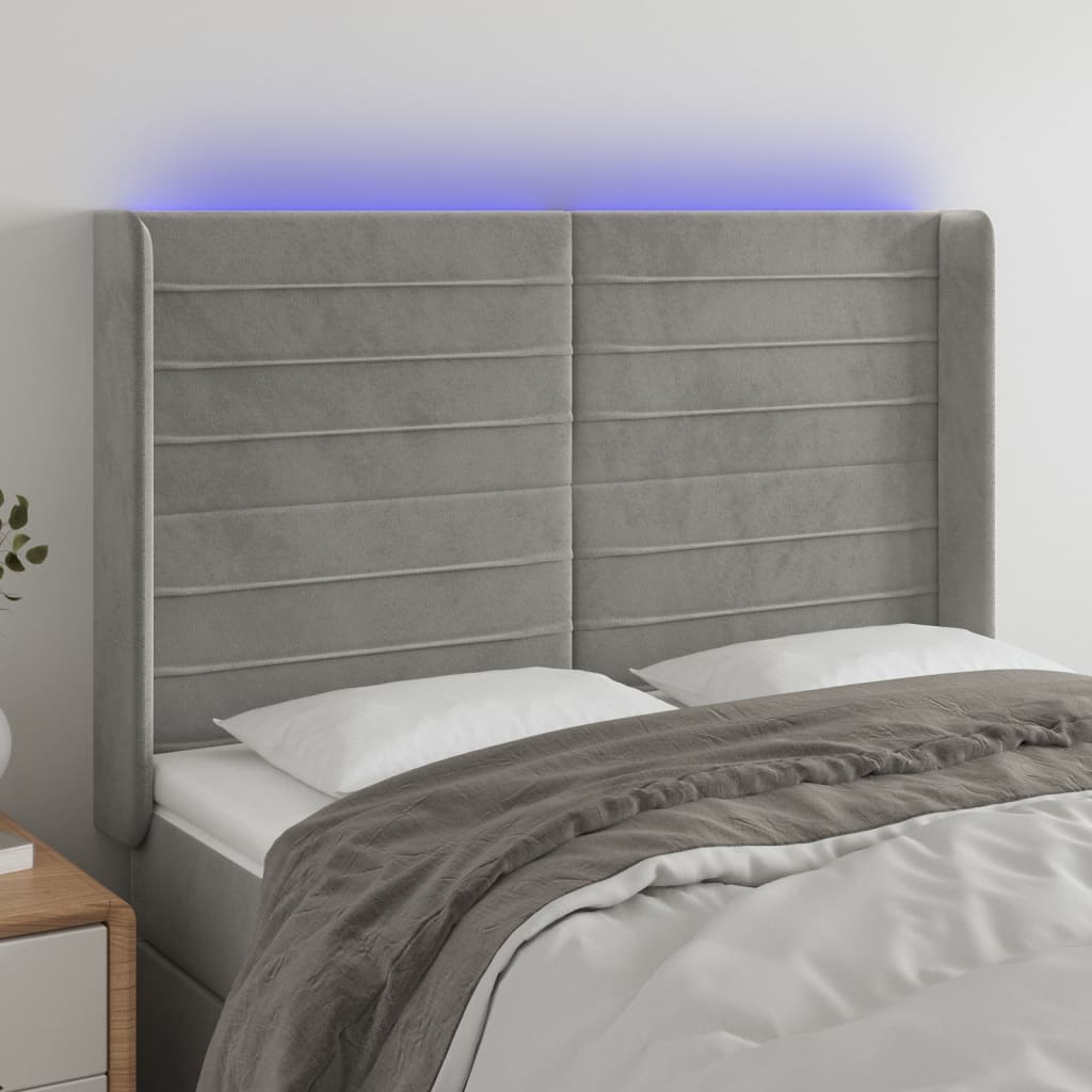 Hoofdbord LED 147x16x118/128 cm fluweel lichtgrijs is nu te koop bij PeponiXL, paradijselijk wonen!