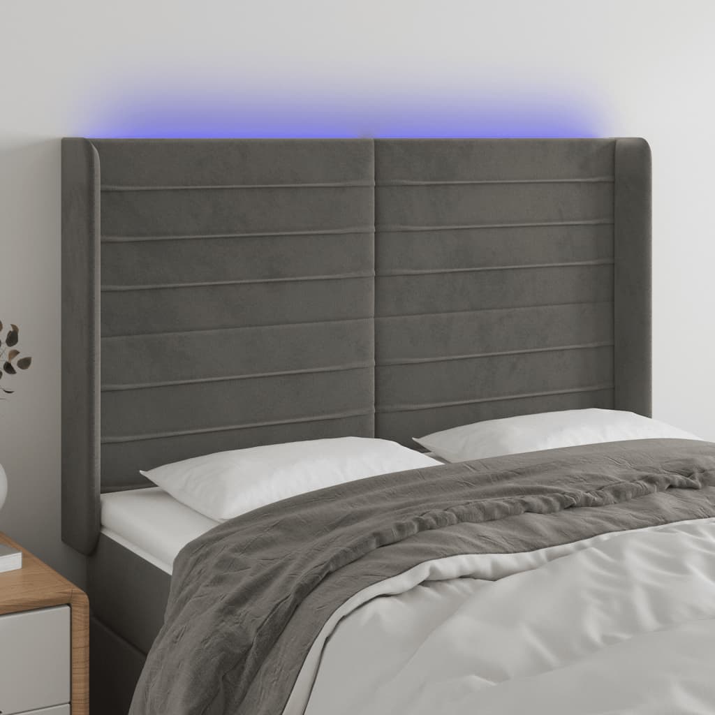 Hoofdbord LED 147x16x118/128 cm fluweel donkergrijs is nu te koop bij PeponiXL, paradijselijk wonen!
