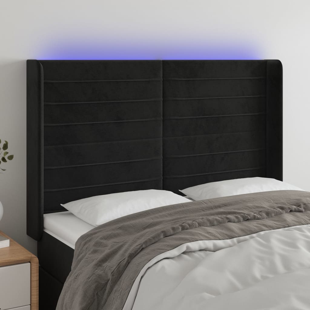 Hoofdbord LED 147x16x118/128 cm fluweel zwart is nu te koop bij PeponiXL, paradijselijk wonen!
