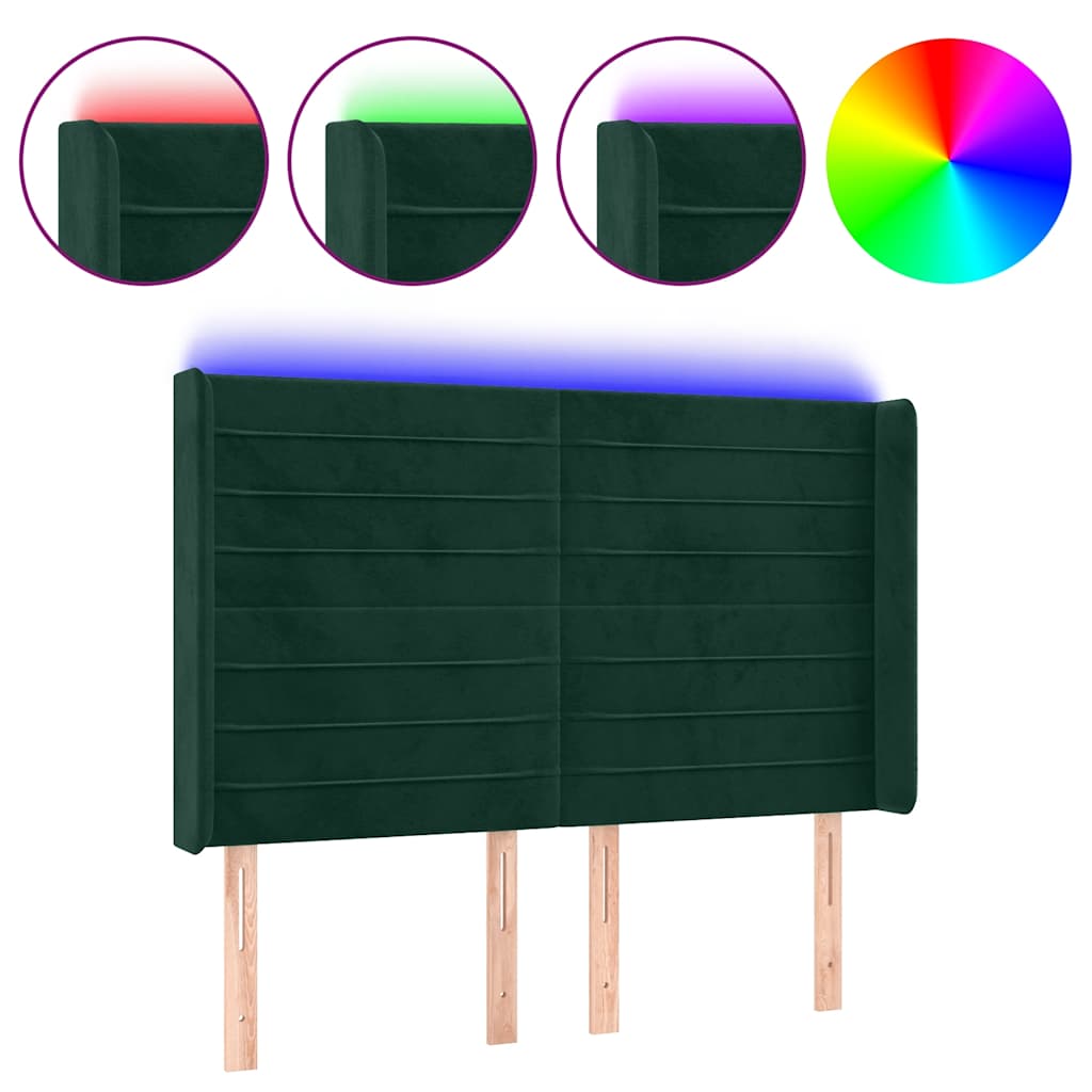 Hoofdbord LED 147x16x118/128 cm fluweel donkergroen is nu te koop bij PeponiXL, paradijselijk wonen!
