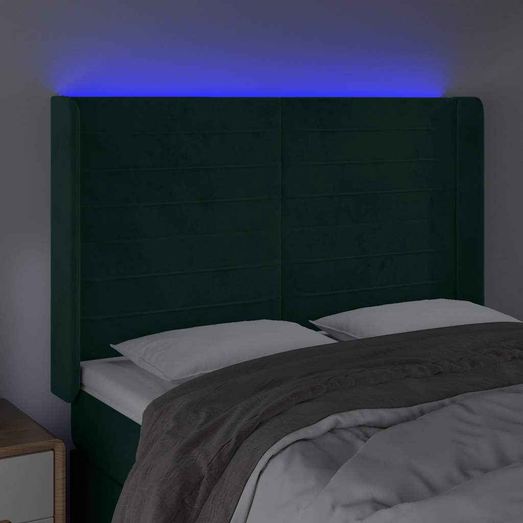 Hoofdbord LED 147x16x118/128 cm fluweel donkergroen is nu te koop bij PeponiXL, paradijselijk wonen!