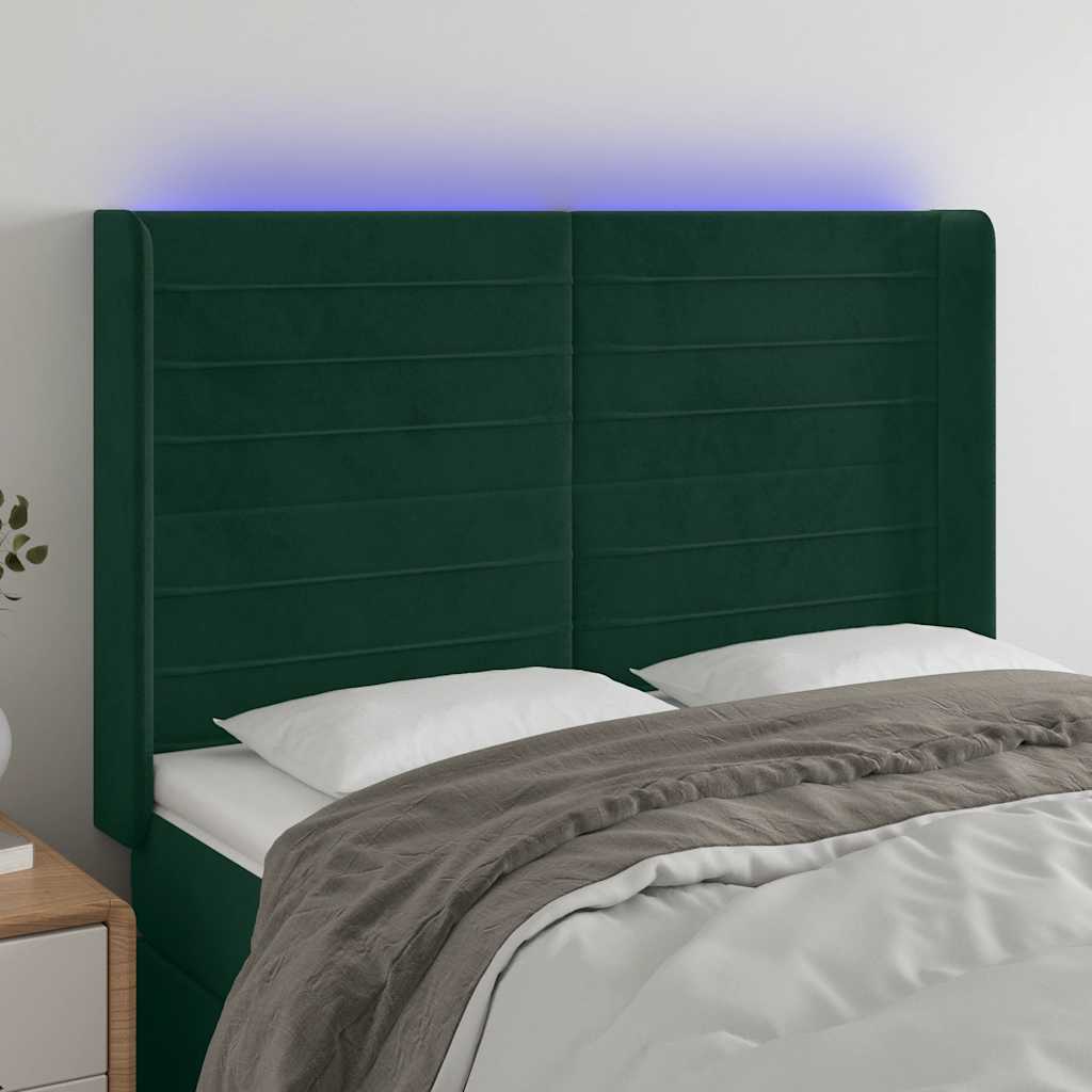 Hoofdbord LED 147x16x118/128 cm fluweel donkergroen is nu te koop bij PeponiXL, paradijselijk wonen!