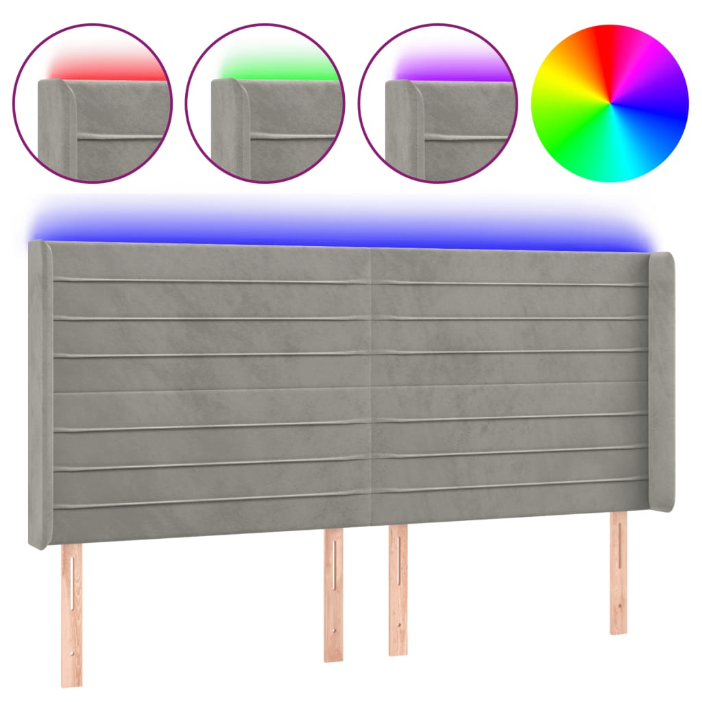 Hoofdbord LED 163x16x118/128 cm fluweel lichtgrijs is nu te koop bij PeponiXL, paradijselijk wonen!