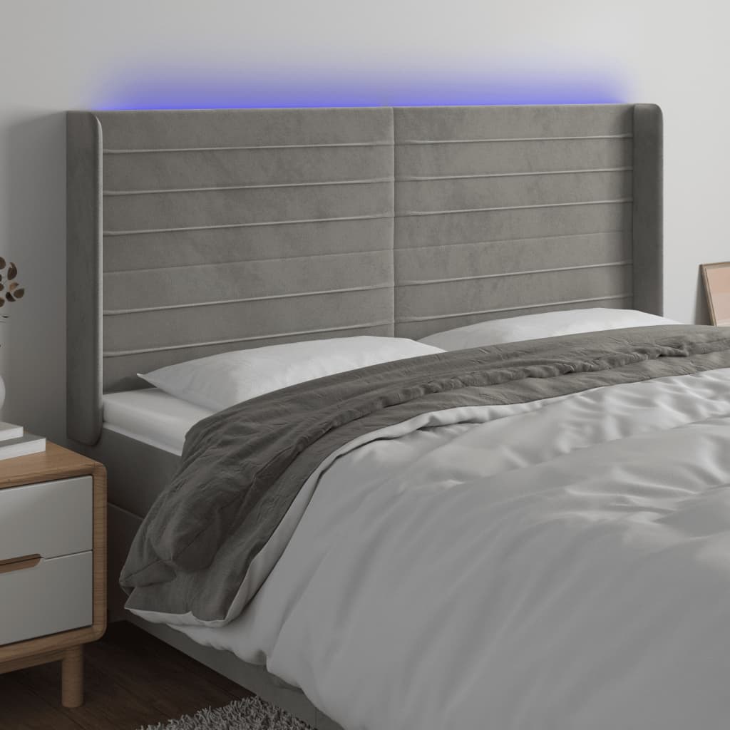 Hoofdbord LED 163x16x118/128 cm fluweel lichtgrijs is nu te koop bij PeponiXL, paradijselijk wonen!