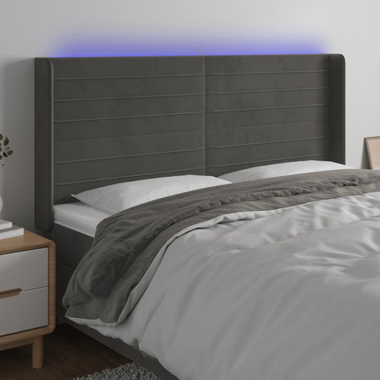 Hoofdbord LED 163x16x118/128 cm fluweel donkergrijs is nu te koop bij PeponiXL, paradijselijk wonen!