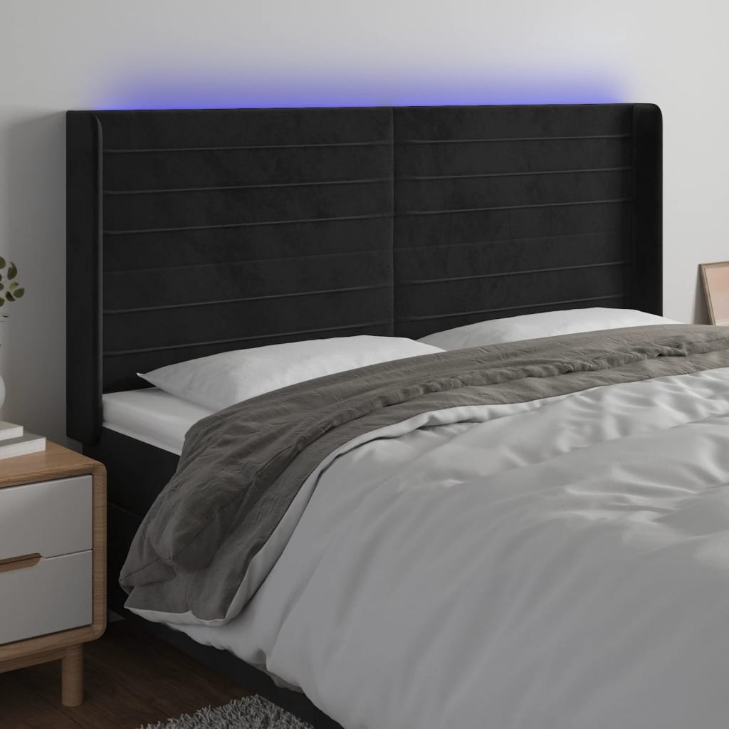 Hoofdbord LED 163x16x118/128 cm fluweel zwart is nu te koop bij PeponiXL, paradijselijk wonen!