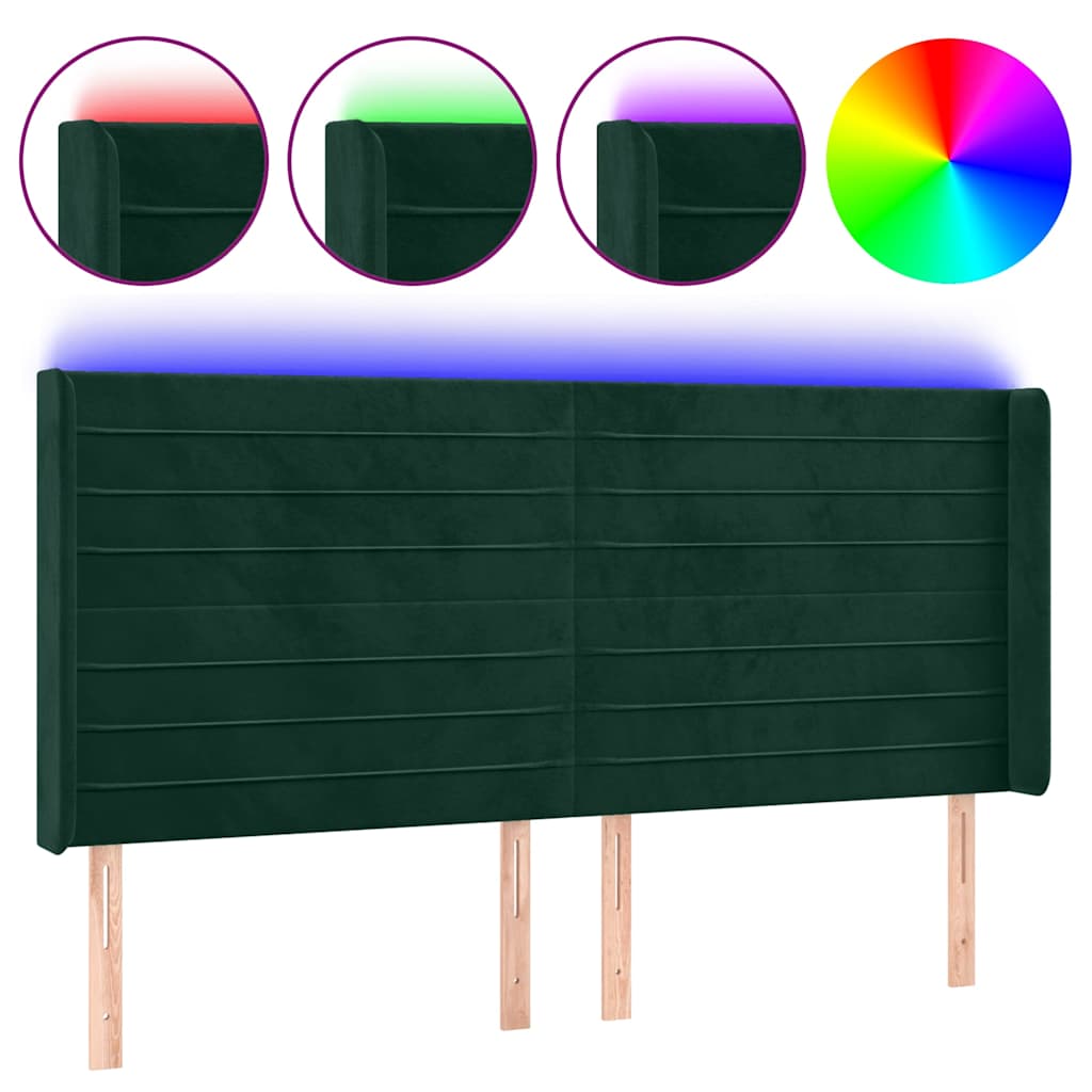 Hoofdbord LED 163x16x118/128 cm fluweel donkergroen is nu te koop bij PeponiXL, paradijselijk wonen!
