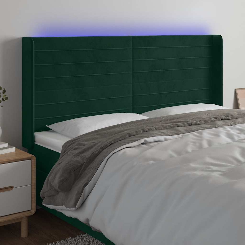Hoofdbord LED 163x16x118/128 cm fluweel donkergroen is nu te koop bij PeponiXL, paradijselijk wonen!