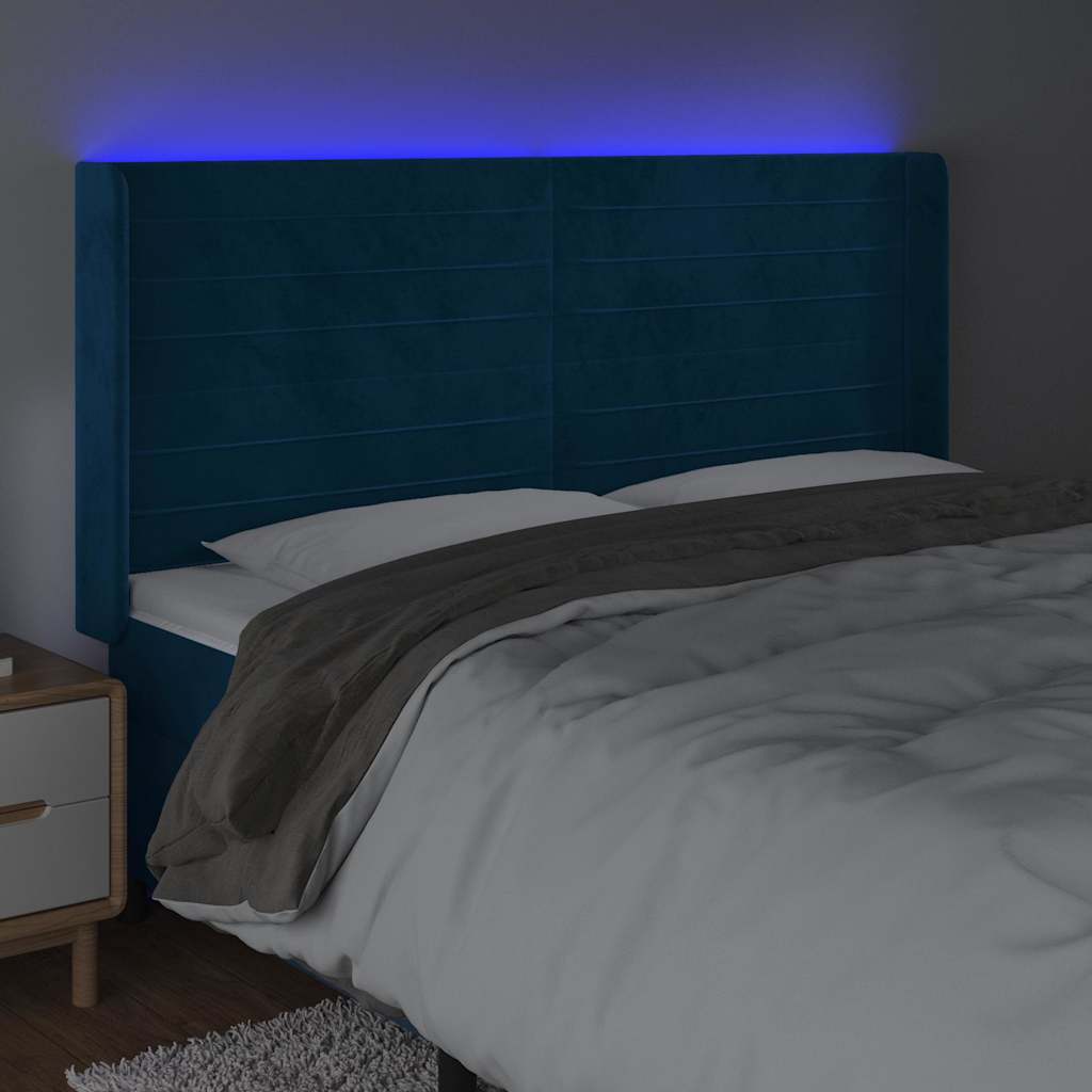 Hoofdbord LED 163x16x118/128 cm fluweel donkerblauw is nu te koop bij PeponiXL, paradijselijk wonen!