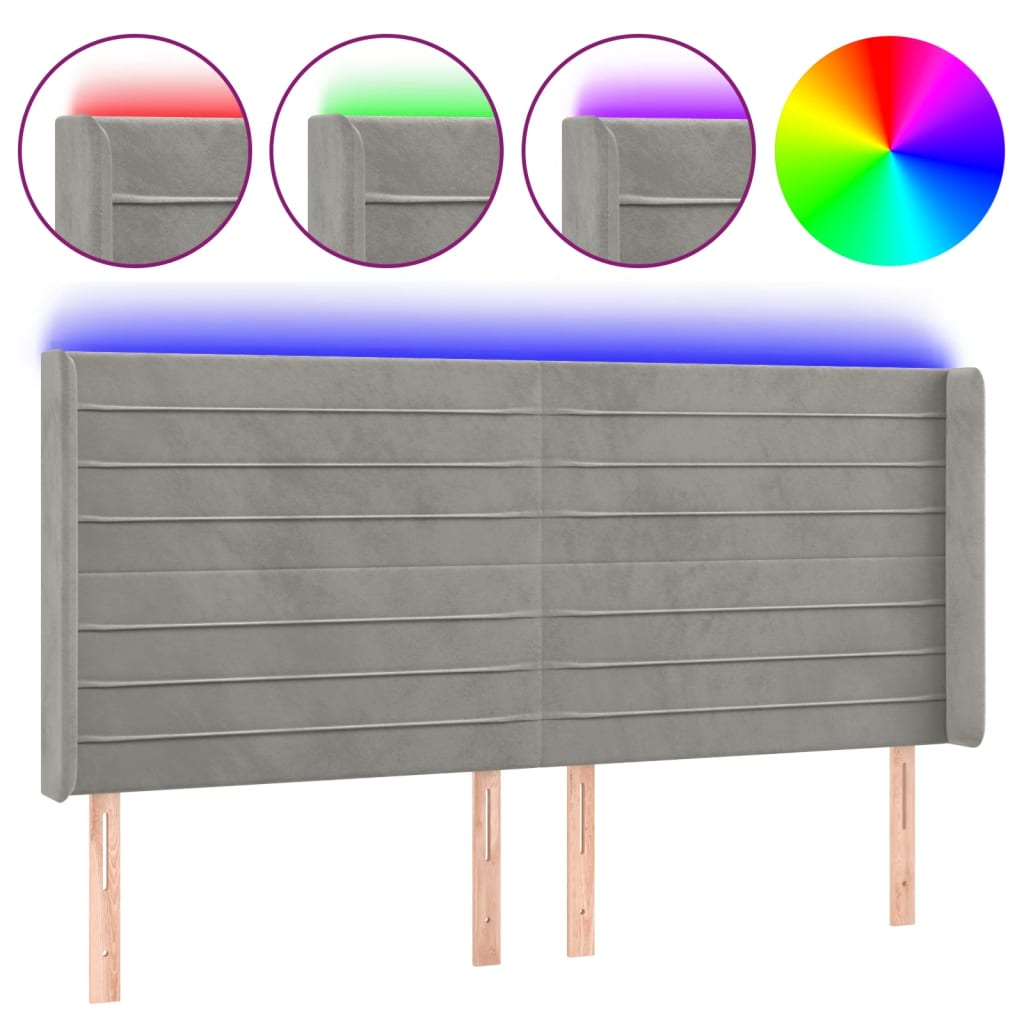 Hoofdbord LED 183x16x118/128 cm fluweel lichtgrijs is nu te koop bij PeponiXL, paradijselijk wonen!