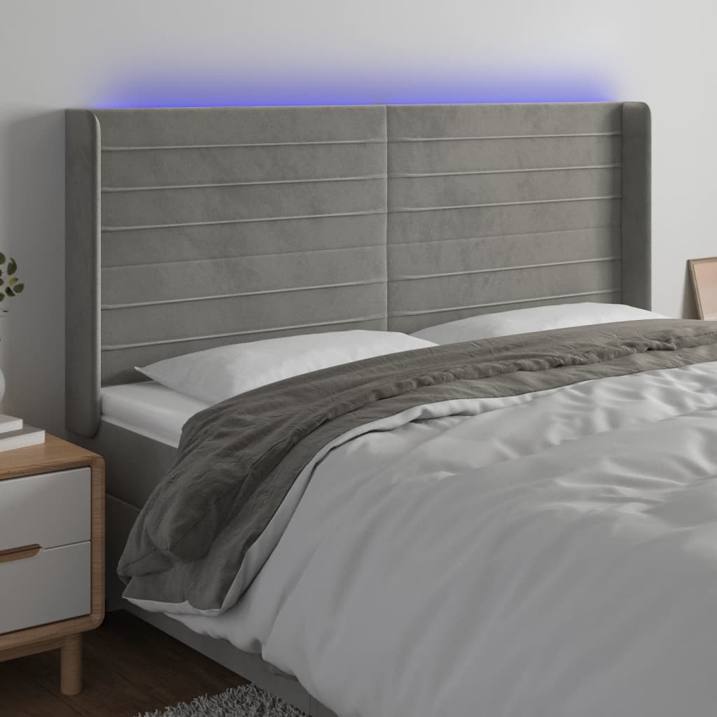 Hoofdbord LED 183x16x118/128 cm fluweel lichtgrijs is nu te koop bij PeponiXL, paradijselijk wonen!