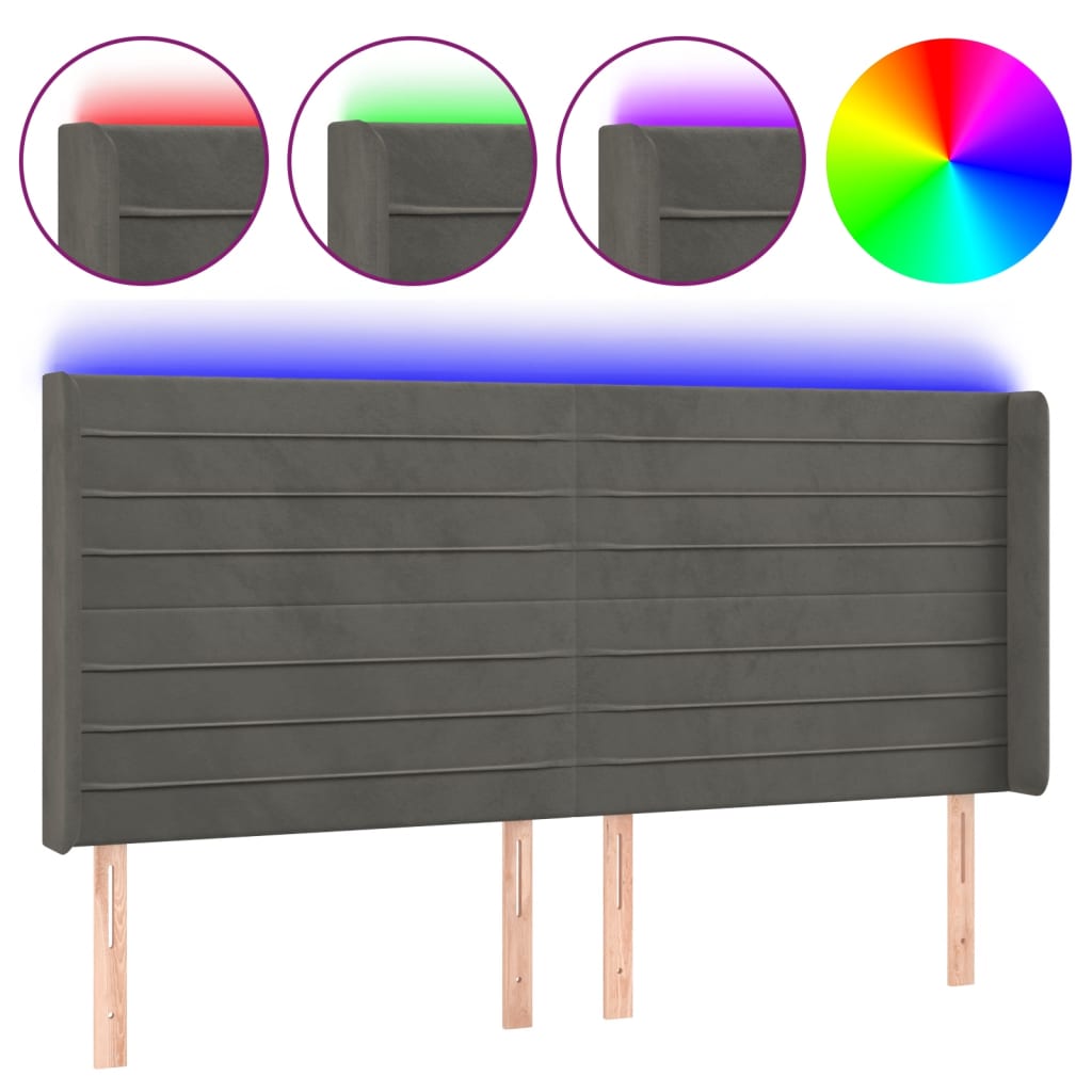 Hoofdbord LED 183x16x118/128 cm fluweel donkergrijs is nu te koop bij PeponiXL, paradijselijk wonen!