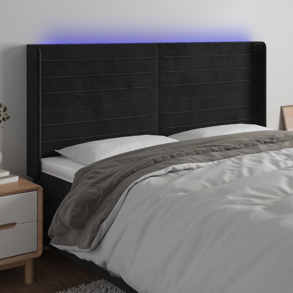 Hoofdbord LED 183x16x118/128 cm fluweel zwart is nu te koop bij PeponiXL, paradijselijk wonen!