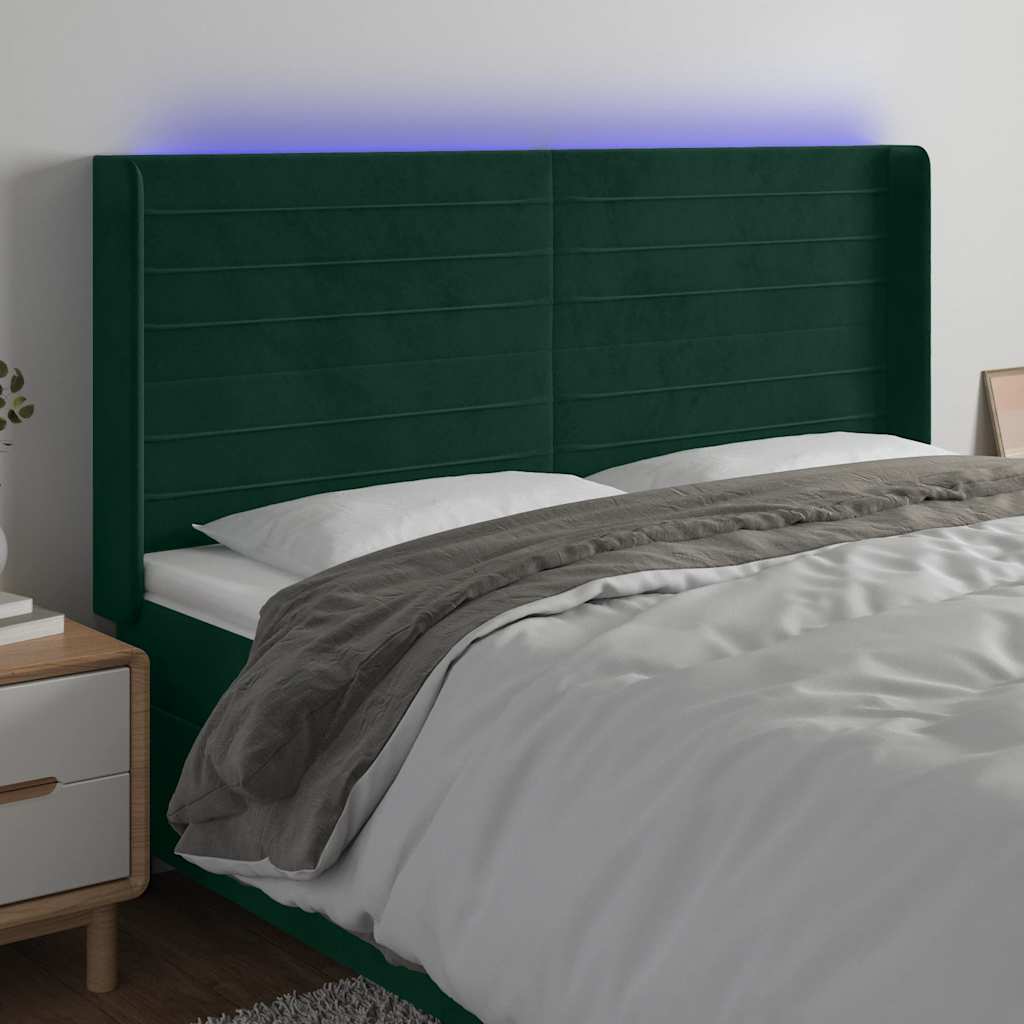 Hoofdbord LED 183x16x118/128 cm fluweel donkergroen is nu te koop bij PeponiXL, paradijselijk wonen!