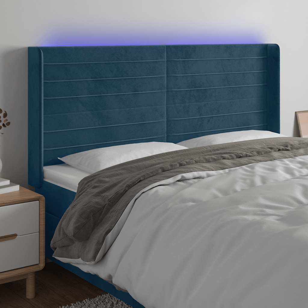 Hoofdbord LED 183x16x118/128 cm fluweel donkerblauw is nu te koop bij PeponiXL, paradijselijk wonen!