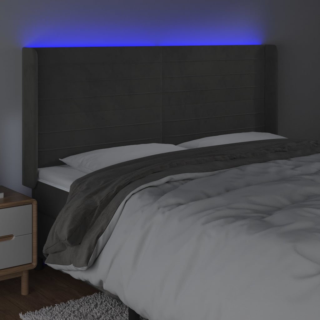 Hoofdbord LED 203x16x118/128 cm fluweel donkergrijs is nu te koop bij PeponiXL, paradijselijk wonen!