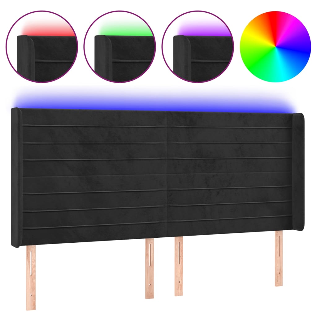 Hoofdbord LED 203x16x118/128 cm fluweel zwart is nu te koop bij PeponiXL, paradijselijk wonen!