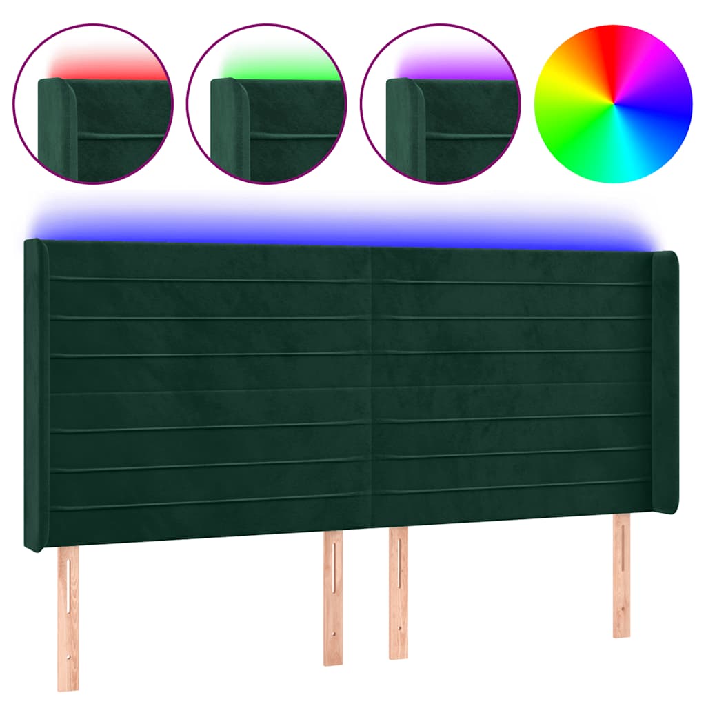 Hoofdbord LED 203x16x118/128 cm fluweel donkergroen is nu te koop bij PeponiXL, paradijselijk wonen!