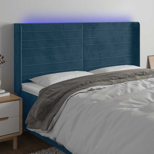 Hoofdbord LED 203x16x118/128 cm fluweel donkerblauw is nu te koop bij PeponiXL, paradijselijk wonen!